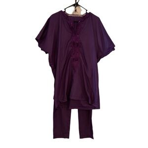 Handmade Vintage Two-Piece Purple Set – Embroidered Tunic & Drawstring Pants